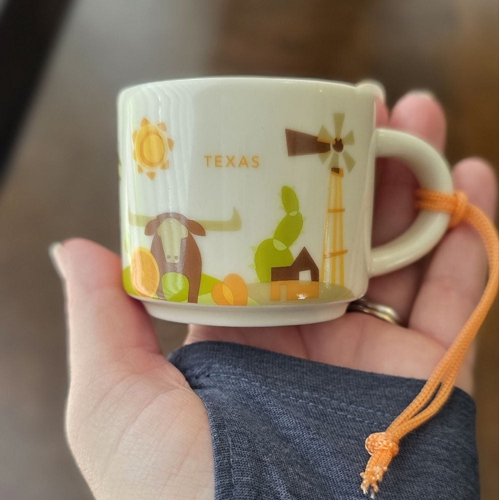 STARBUCKS Ceramic Mug Ornament with Orange and Green Accents And Texas Design - Picture 2 of 3